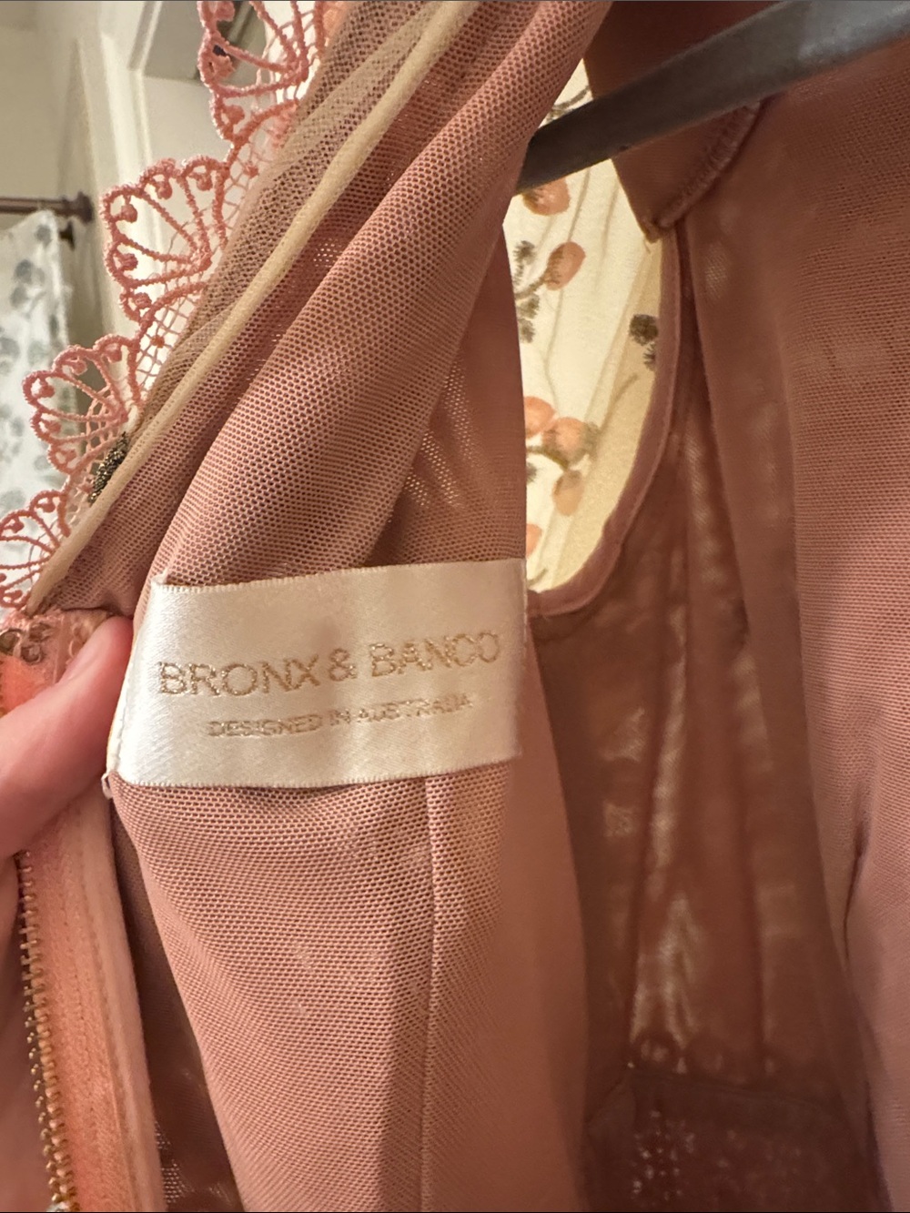 Bronx and Banco Pink Appliqué Sheer Long Sleeve “Meagan” Mini Dress - Picture 2 of 4